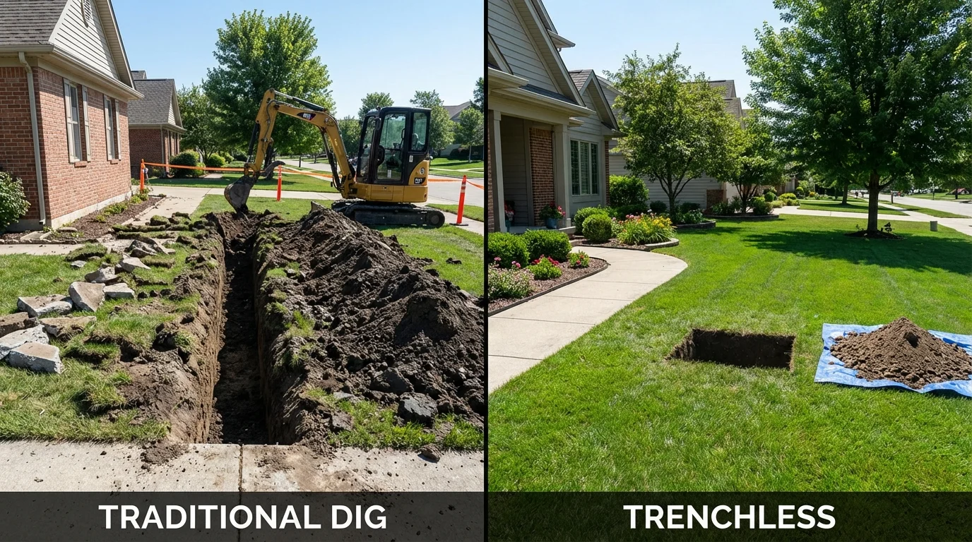 Trenchless sewer repair with minimal yard damage versus traditional excavation in Hampton Bays, NY